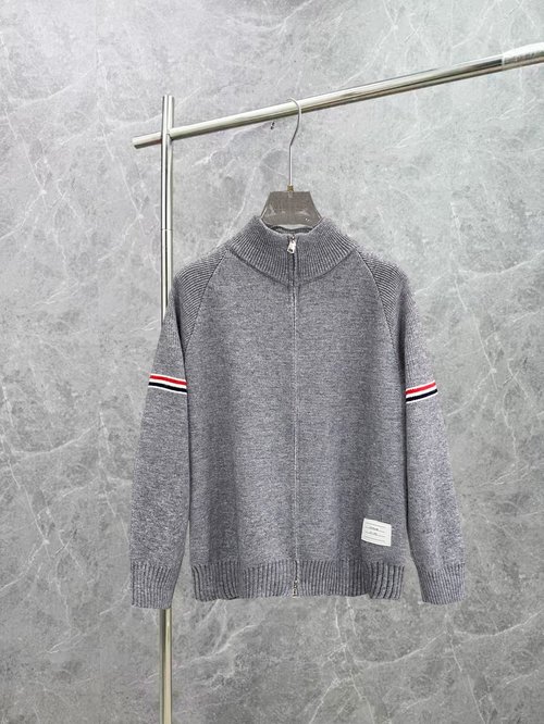 Thom Browne Knitted Wool Open Cardigan with Logo