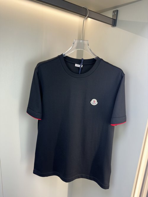 Moncler Cotton Short Sleeve T-Shirt with Red Trim