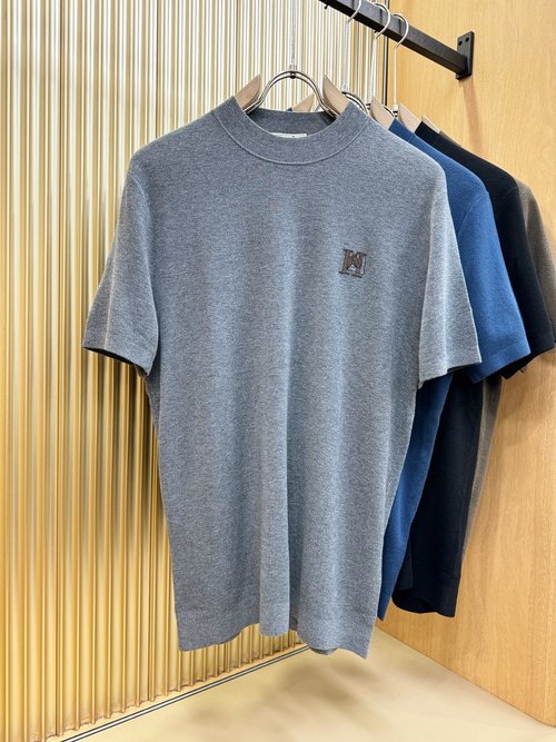 Hermes Soft Cashmere Short-sleeved Sweater with Logo Design