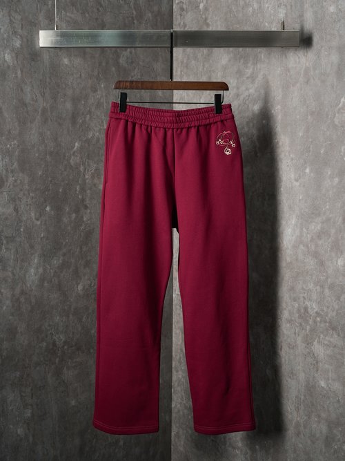 Gucci Wine Red Stirrup Double G Embroidered Trousers