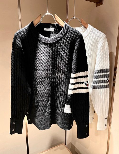 Thom Browne Trendy Knit Sweater with Stripes Design
