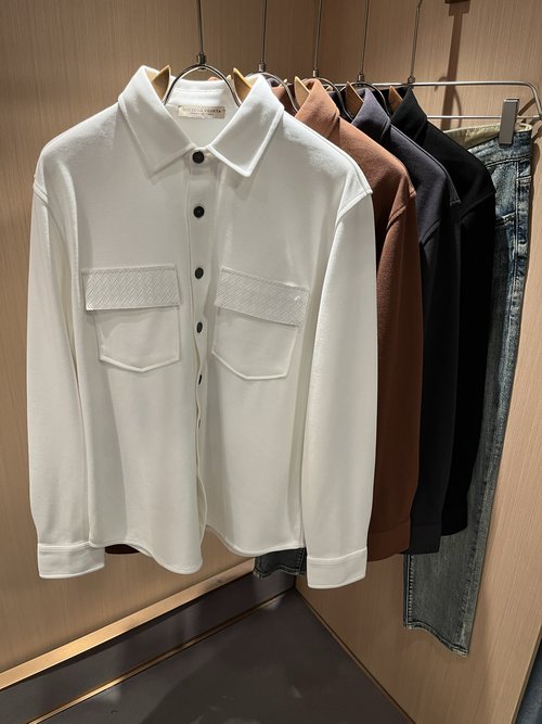 Bottega Veneta Solid - Color Shirt with Leather Logo Design