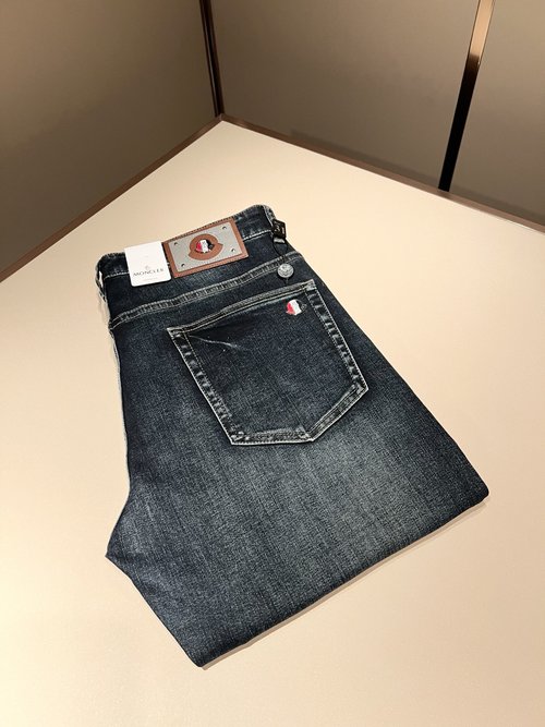 Moncler Imported Cotton Jeans with Logo Badge