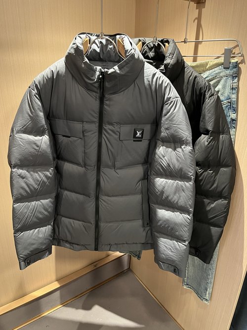Louis Vuitton Custom Nylon Down Jacket with Geometric Pattern