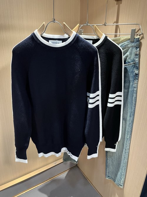 Thom Browne Knitted Wool Sweater with Classic Stripes