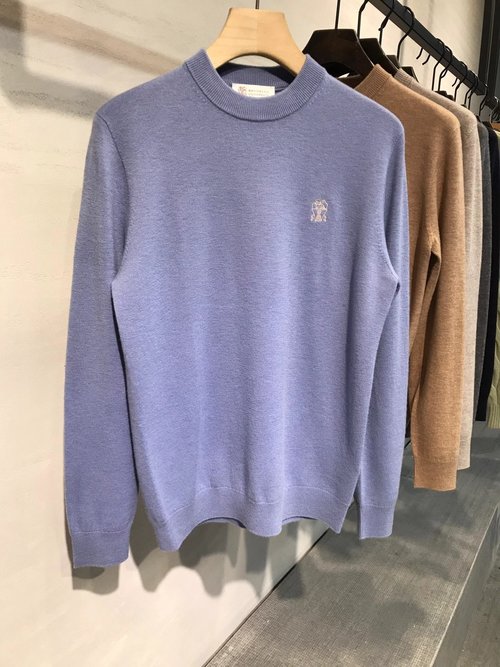 Brunello Cucinelli Luxury Pure Wool Sweater with Brand Embroidered Logo