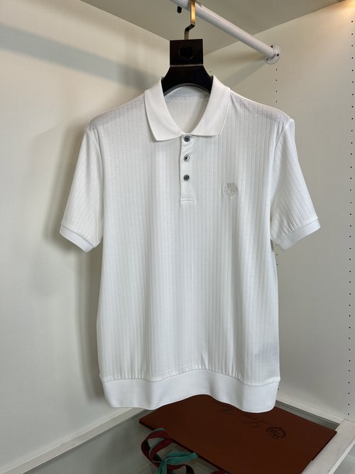 Loro Piana Classic Three-Button Polo with Embroidered Logo and Striped Texture
