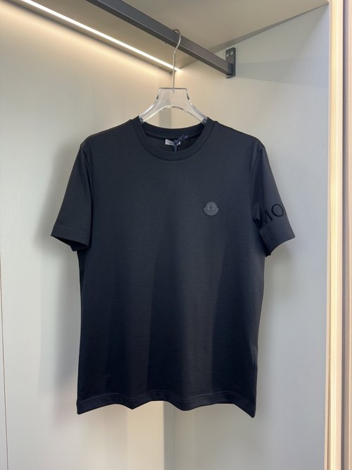Moncler Short Sleeve T-Shirt with Silicone Logo and Velvet Flocking