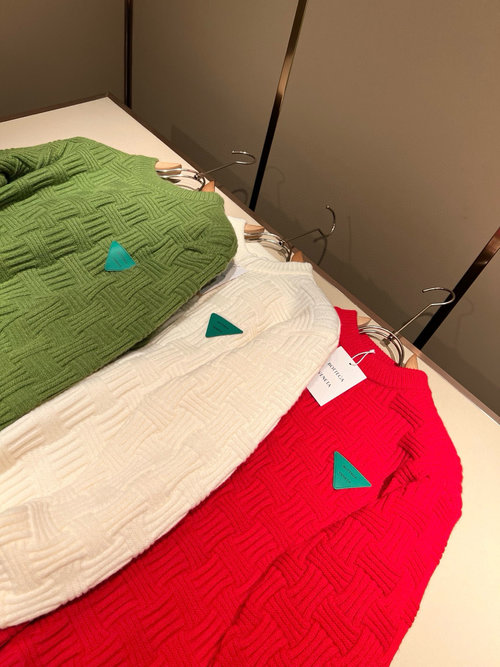 Bottega Veneta Solid Color Wool Knit Sweater with Leather Logo