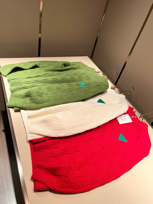 Bottega Veneta Solid Color Wool Knit Sweater with Leather Logo
