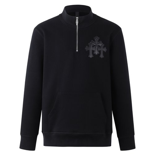 Chrome Hearts Cross Patch Semi-zippered Pullover with Leather Decoration