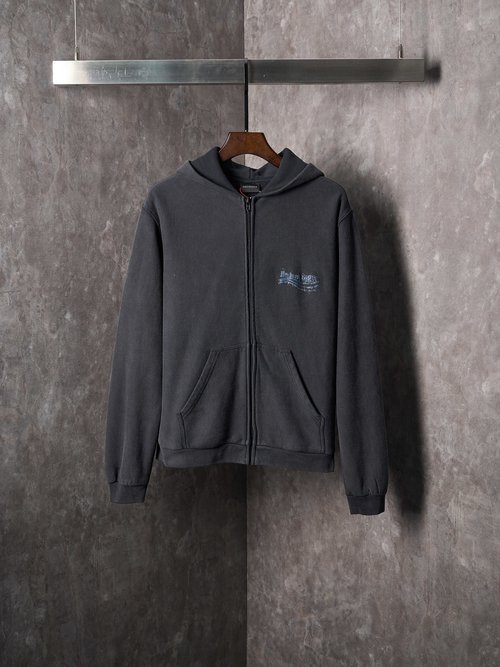 Balenciaga Washed Cotton Hoodie with Art Print, Loose Fit