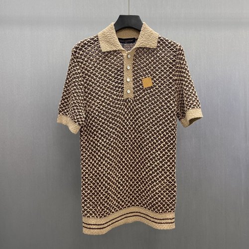 Loewe Knitted Mesh Polo Shirt with Leather Patch