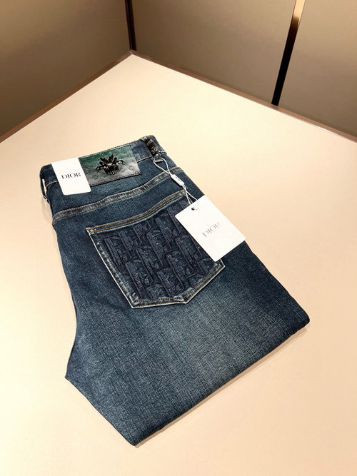 Dior Washed Straight Jeans with Leather Logo