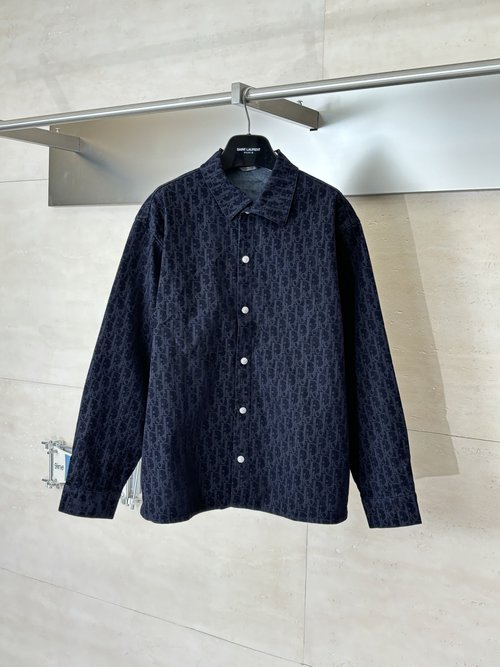 Dior Full-Printed Flocked Long-Sleeve Denim Shirt