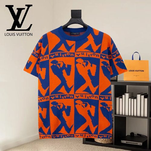 Louis Vuitton Orange Cotton Short-Sleeved Knit Shirt with Logo