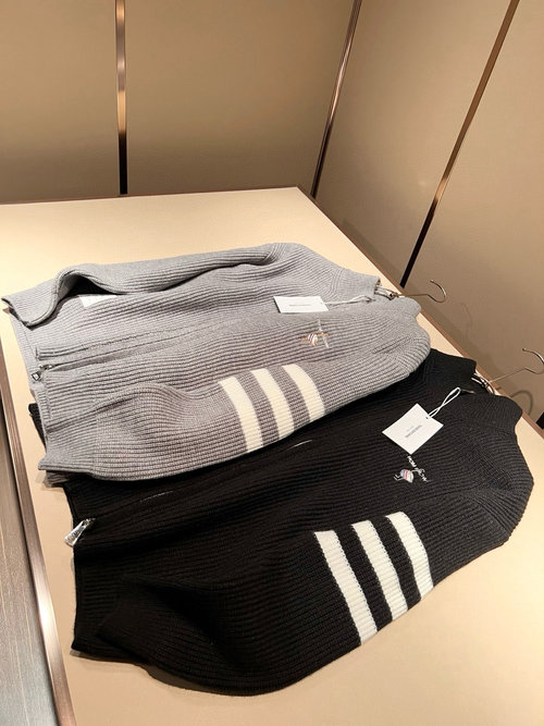 Thom Browne High - end Knit Wool Cardigan with Stripe Design