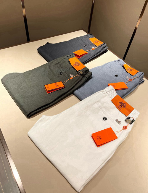 Hermes High - end Linen Straight - leg Casual Trousers