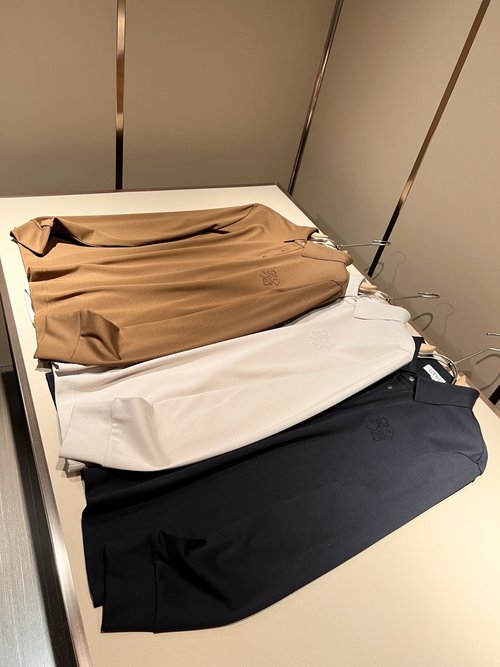 Loewe Classic Flip-Collar Long-Sleeve Polo Shirt with Logo Accent