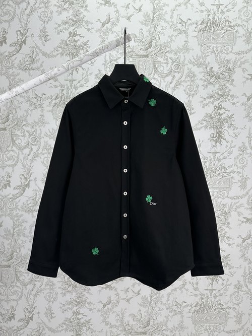 Dior Black Cotton Twill Shirt with Decorative Embroidery