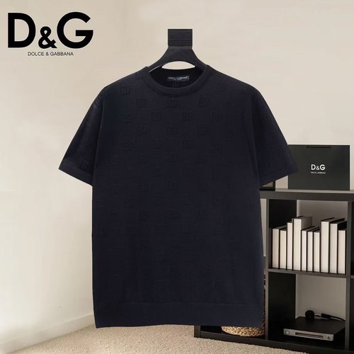 Dolce & Gabbana Designer Knit Short-Sleeve Sweater in Black and White