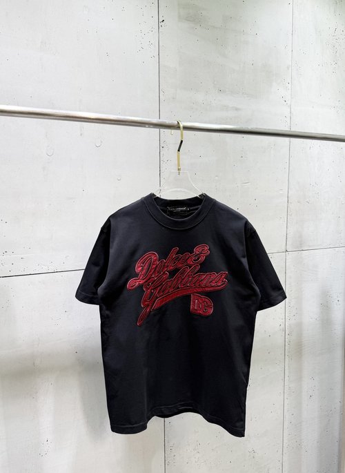 Dolce & Gabbana Short Sleeve T-Shirt with Letter Patch Pattern Splicing