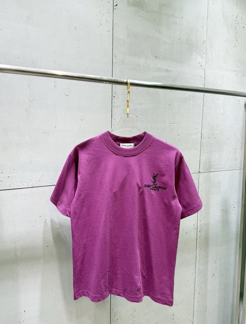 Yves Saint Laurent Short Sleeve T-Shirt with Letter Embroidery and Back Patch