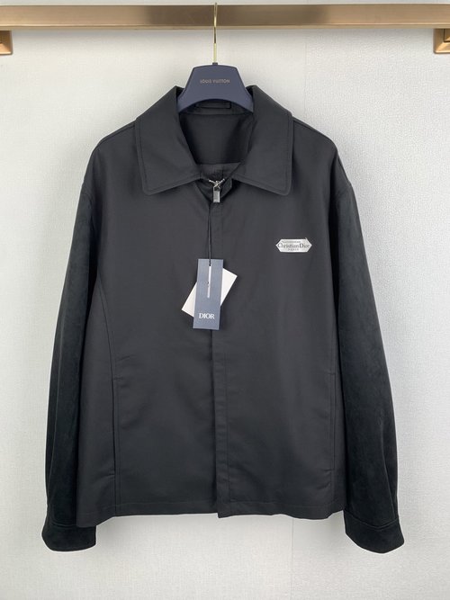 Dior Cotton Blend Satin Jacket with Leather Trim (优化，去掉冗余词)