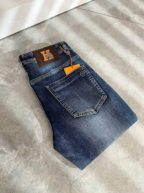 Hermes Premium Denim Straight-Leg Jeans with Logo Accent
