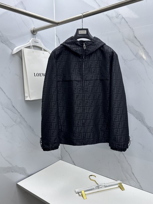 Fendi Fashionable Hooded Jacket with Double FF Jacquard Design