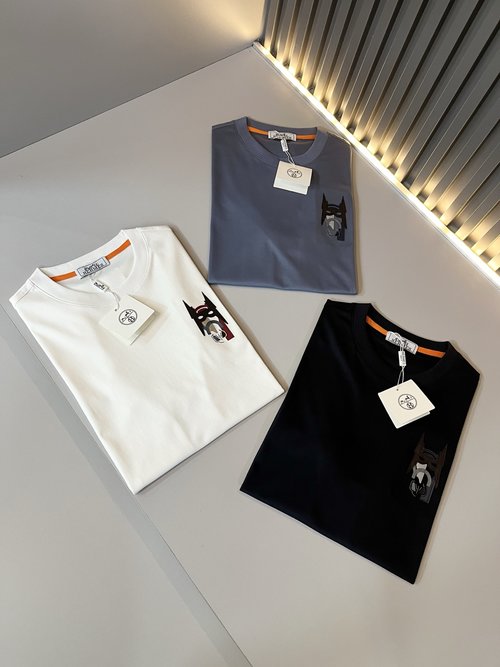 Hermes Luxury Cotton Short Sleeve Undershirt with Logo