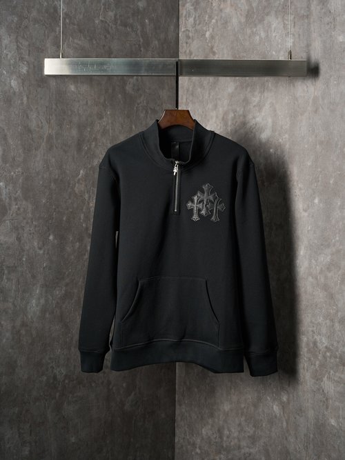Chrome Hearts Comfortable Half-Zip Stand-Collar Long-Sleeve Sweatshirt