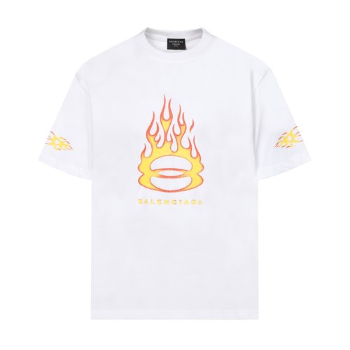 Balenciaga Short Sleeve T-Shirt with Cracked Flame Logo