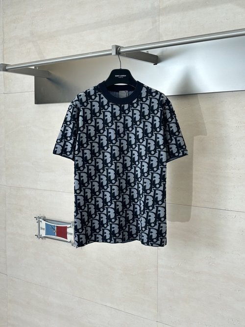 Dior Full-Print Jacquard Wool Blend Short-Sleeve Shirt