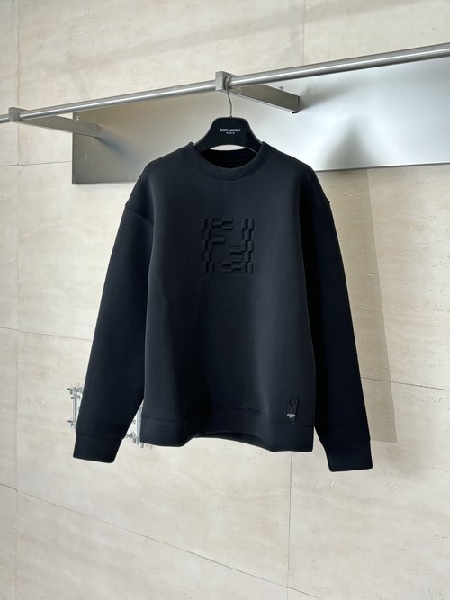 Fendi Letter Embossed Space Cotton Crew Neck Sweatshirt