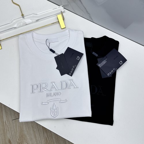 Prada T-shirt with Letter Embroidery, Trendy Style