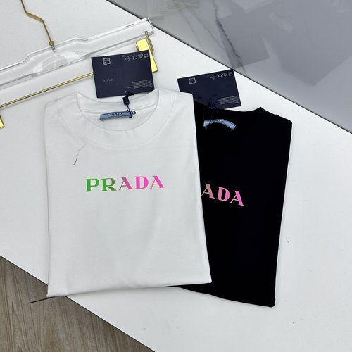 Prada Short-Sleeve T-Shirt with Modern Logo Letter Print