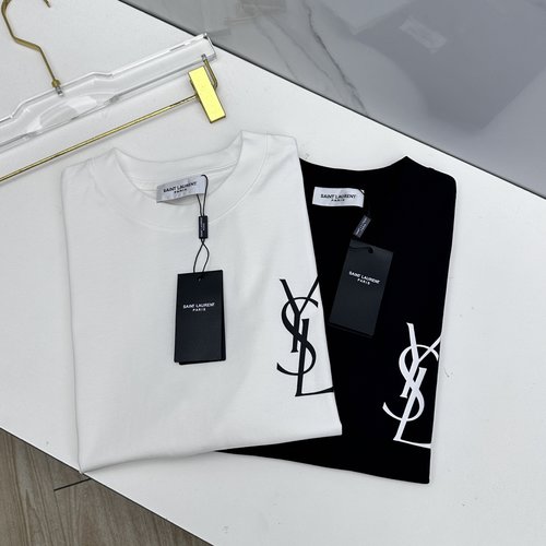Yves Saint Laurent Dual-Yarn Cotton Logo Print Short Sleeve T-Shirt