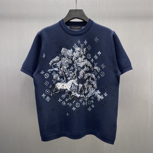 Louis Vuitton Cotton-Silk Blend T-Shirt with Horse Pattern (No Chinese detected, title optimized for clarity)