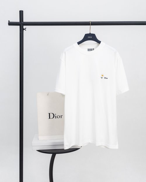 Dior White T-Shirt with Daisy Embroidery