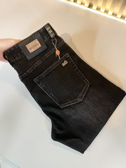 Hermes Premium Denim Straight Jeans with Logo Design