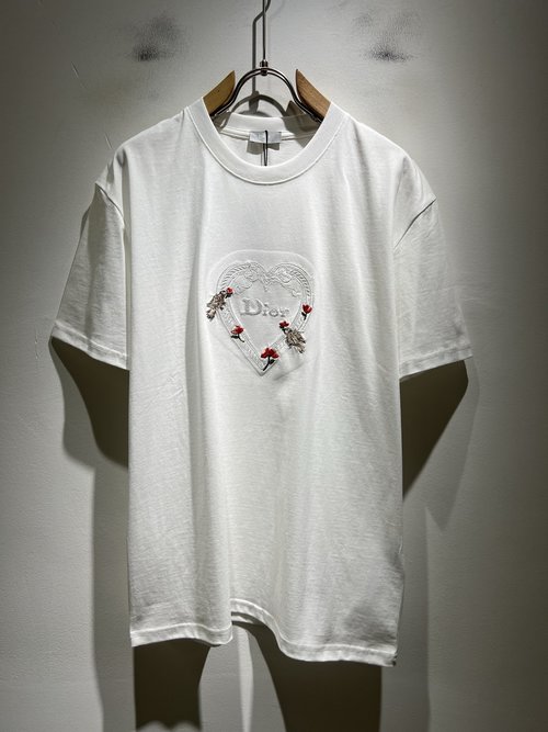 Dior Classic Solid-color Short-sleeved T-shirt with Logo Embroidery
