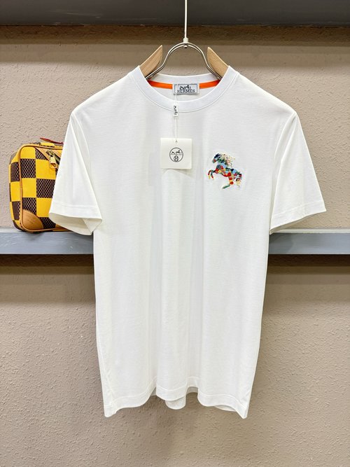 Hermes Luxurious Embroidered Tencel Short Sleeve