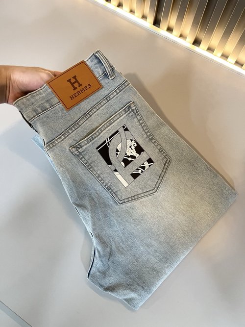 Hermes Premium Denim Jeans with Exquisite Craftsmanship and Vintage Wash