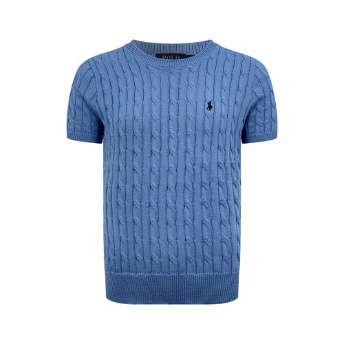 Polo Ralph Lauren Cotton Knit Short-Sleeve Shirt with Pony Emblem in Blue