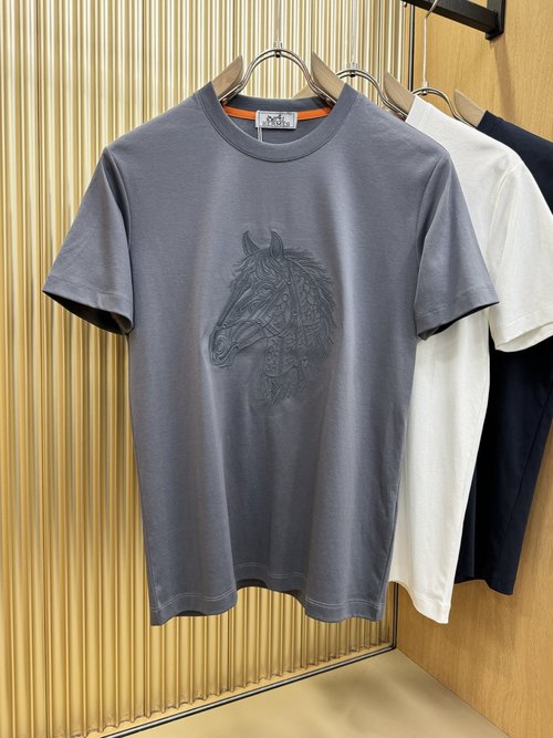 Hermes Luxurious Embroidered Tencel Short-Sleeved Blouse