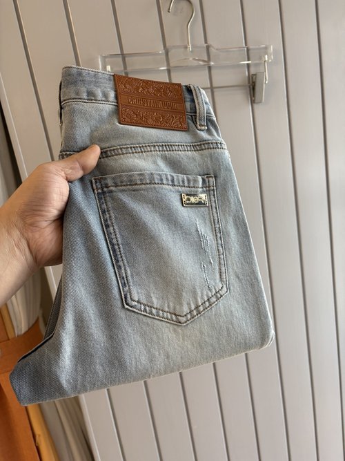 Fendi Soft Jeans with Leather Waist Tag, Classic Blue Wash