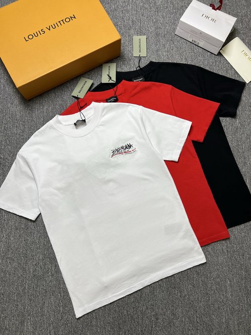 Balenciaga Black, White and Red Short Sleeve T-Shirt, 300g Fabric