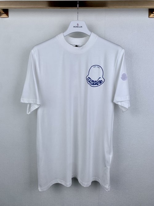 Moncler Cotton Short Sleeve T-Shirt with Foam Print, 195g Fabric