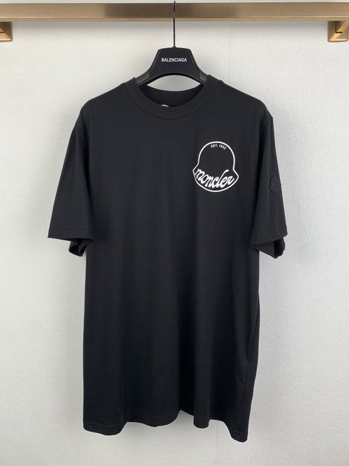 Moncler Cotton Short Sleeve T-Shirt with Foam Print, 195g Fabric